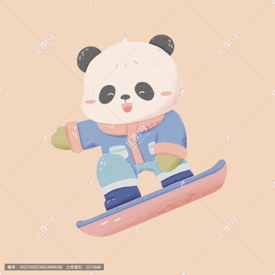 熊貓滑雪扁平肌理風(fēng)