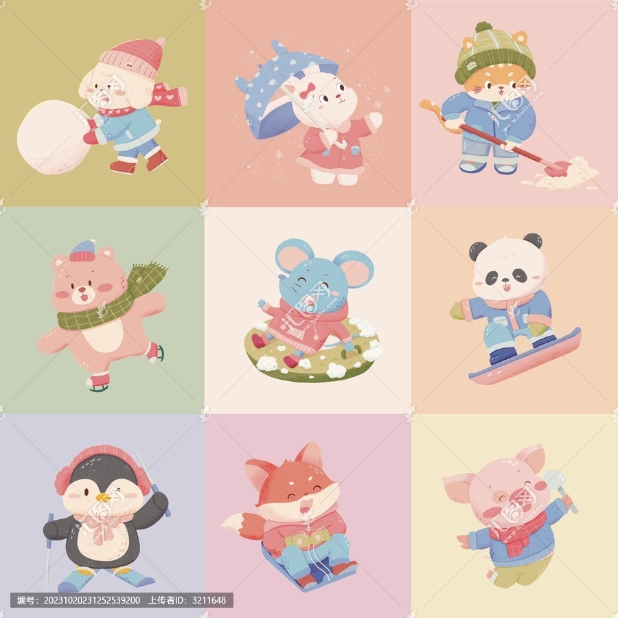 冬天動物小插畫