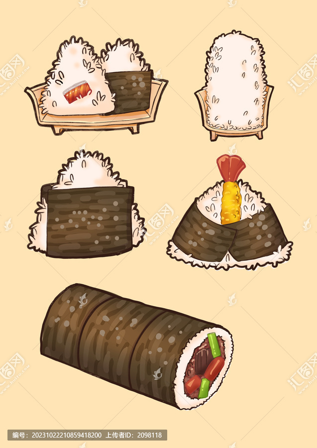 飯團(tuán)壽司手繪素材