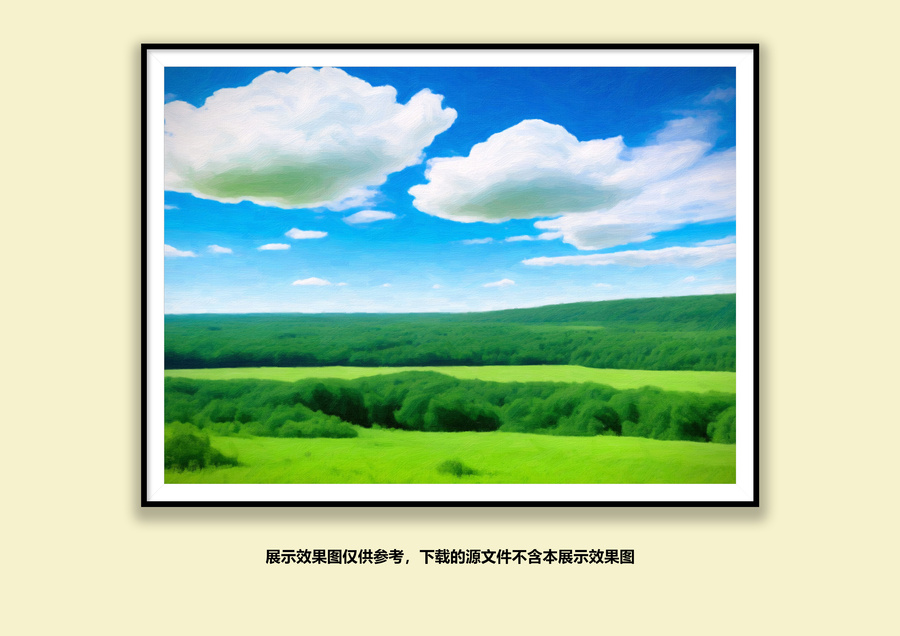 油畫藍天白云森林草地