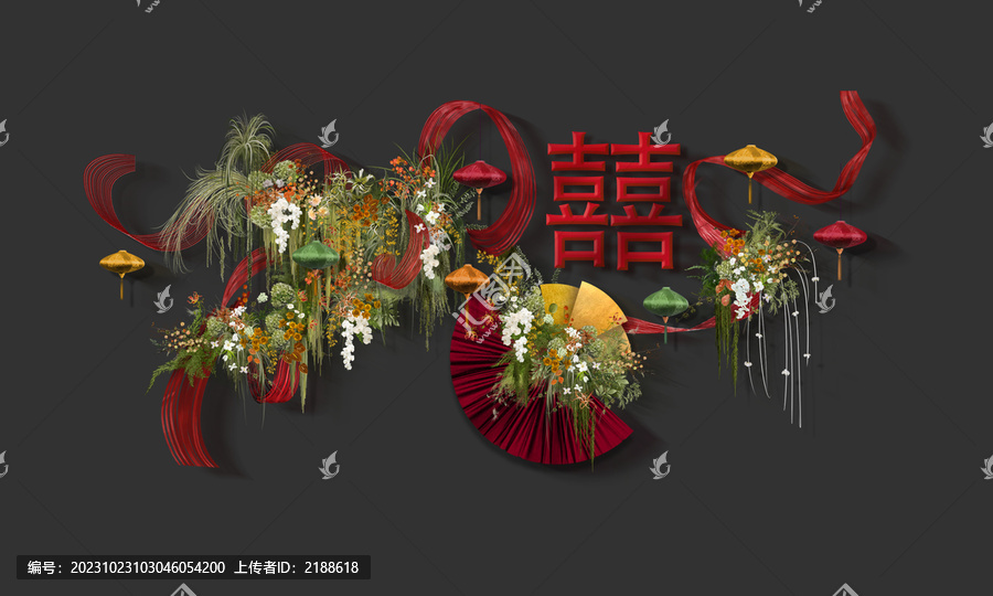 紅金新中式雙喜派對花藝效果圖