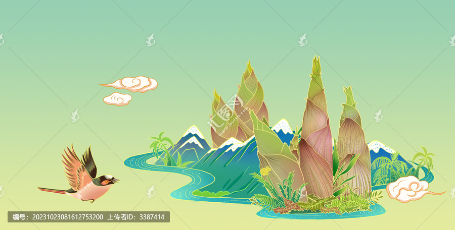 中國(guó)風(fēng)竹筍插畫(huà)
