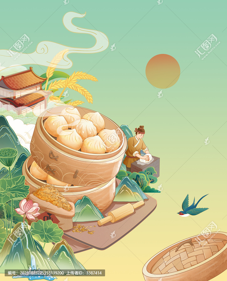 中國風(fēng)小籠包手繪插畫