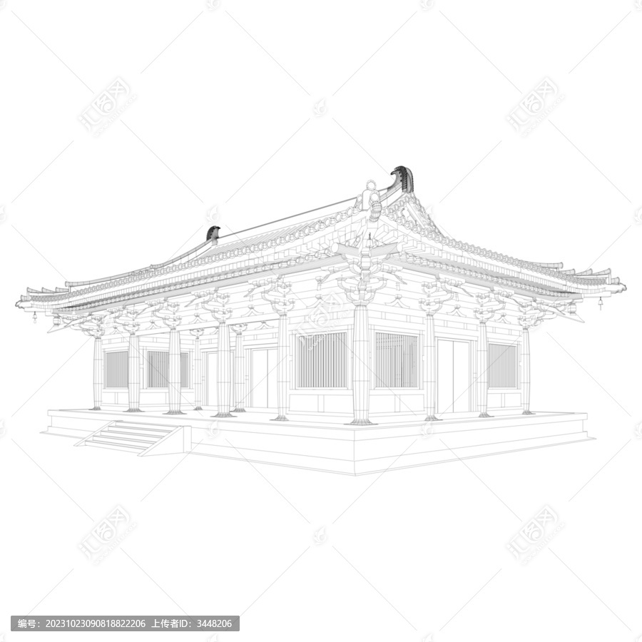 紫辰門軸測線稿