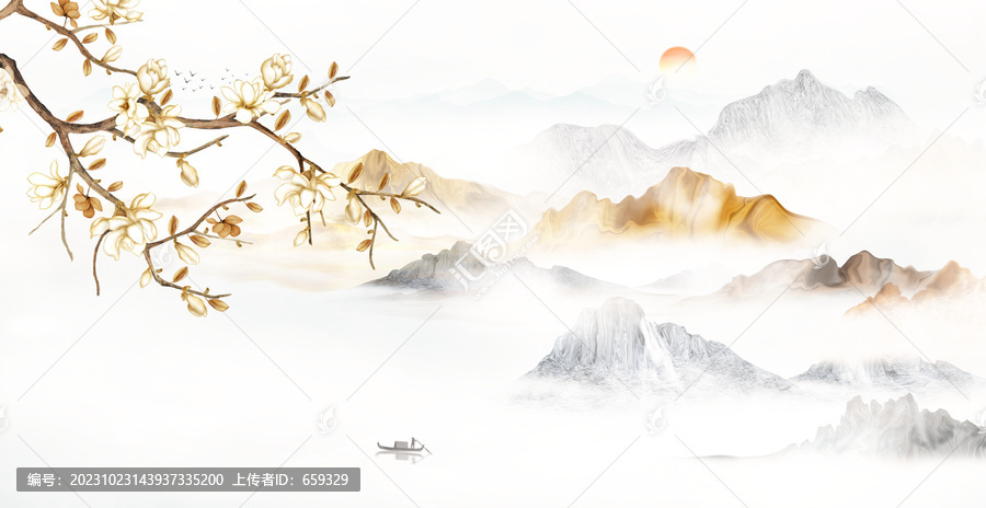新中式花鸟山水图