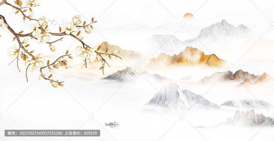 新中式花鳥(niǎo)山水圖