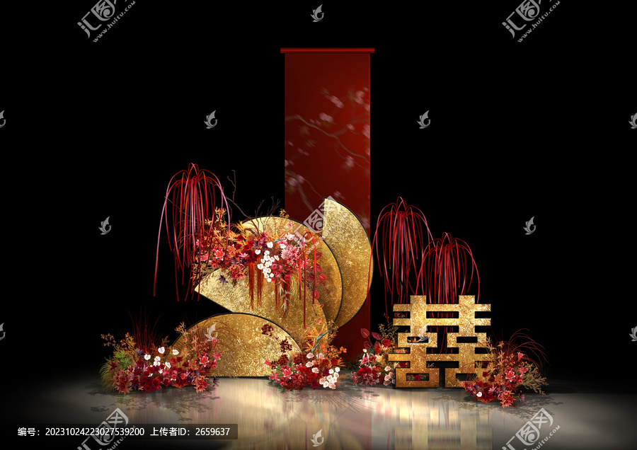 紅色新中式婚禮效果圖