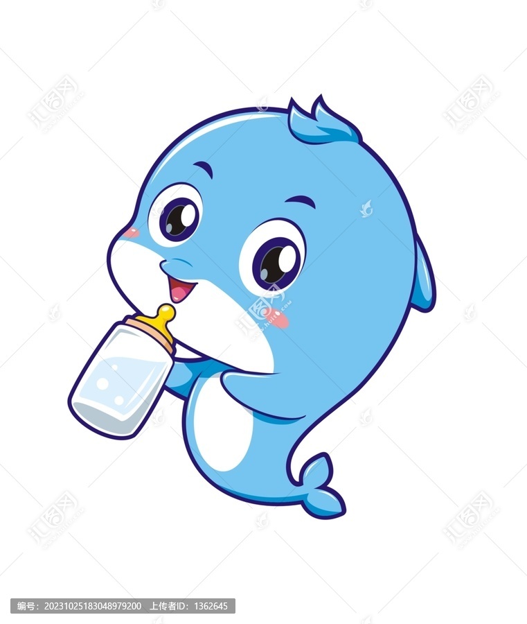 卡通可愛小海豚拿奶瓶