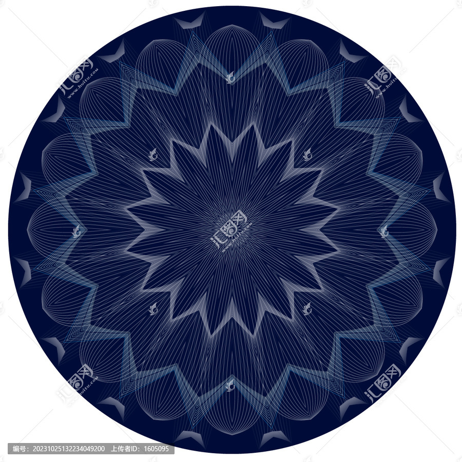 圓形藍(lán)色防偽線條團(tuán)花