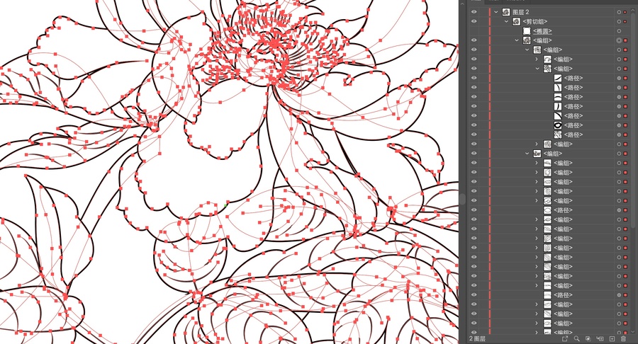 牡丹花圖國潮矢量手繪白描線稿
