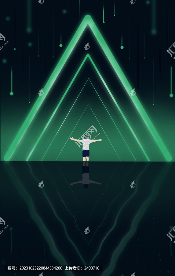 綠色科技感三維空間插畫