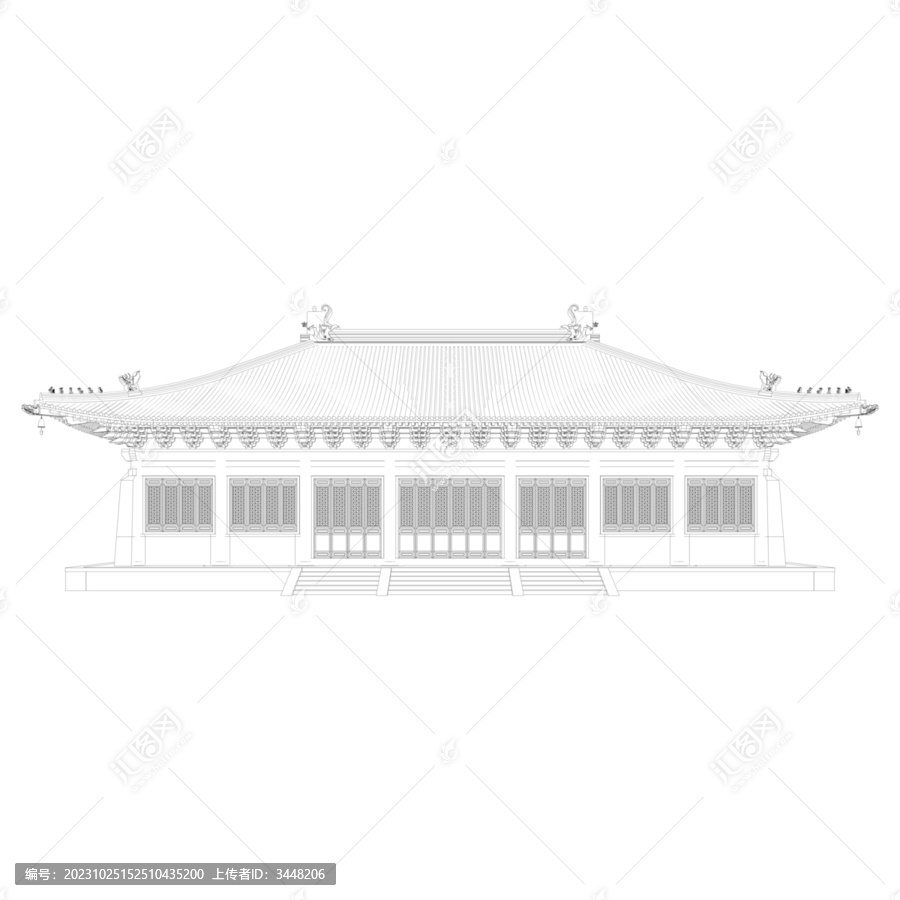 單檐廡殿立面線稿
