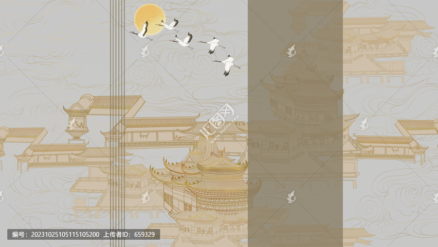 中式古風閣樓刺繡背景墻