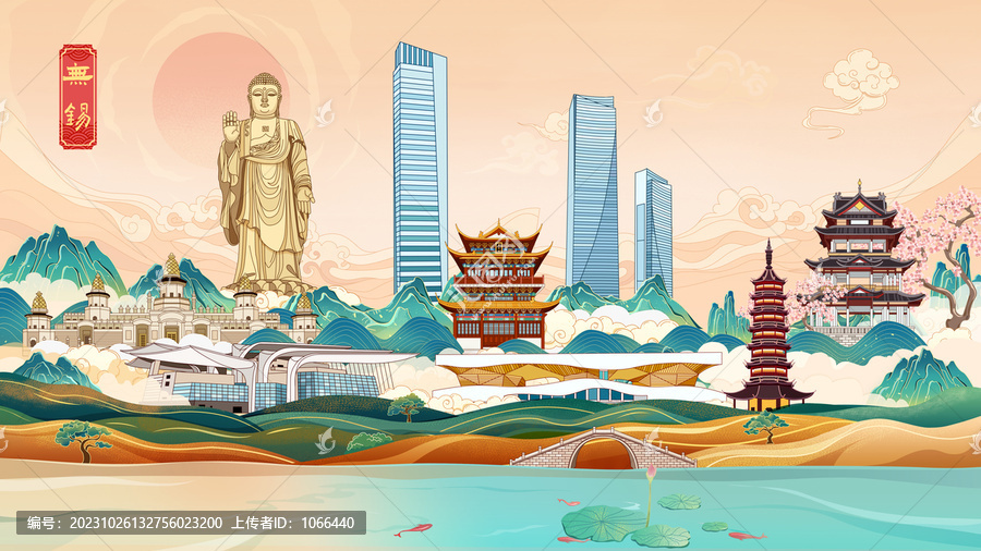 無(wú)錫國(guó)潮城市地標(biāo)建筑手繪插畫(huà)