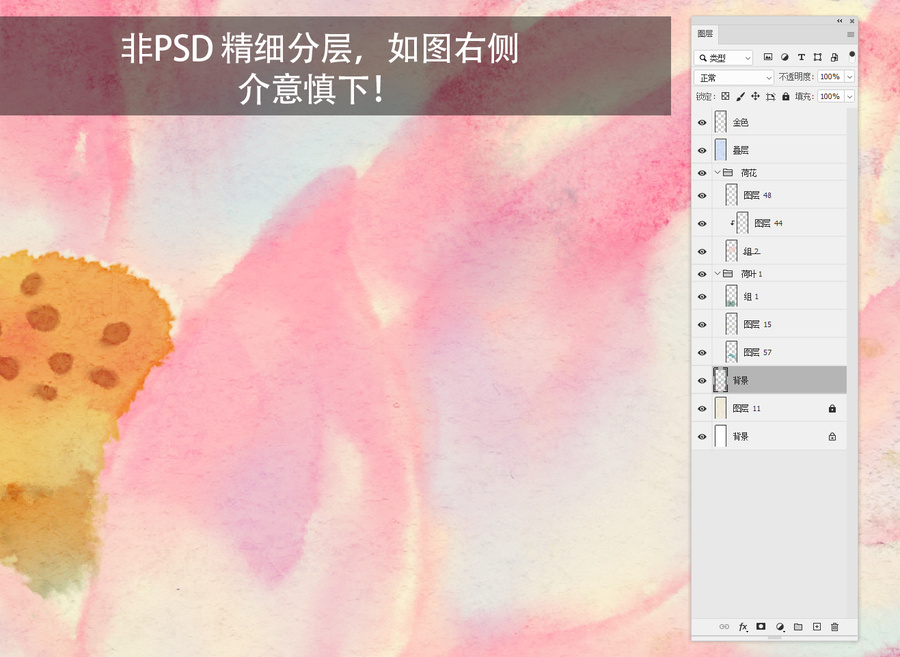 水彩水墨古風(fēng)新中式荷蓮花國畫