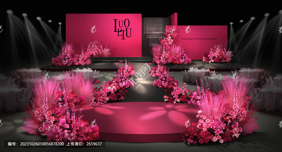 玫紅色秀場風(fēng)婚禮效果圖