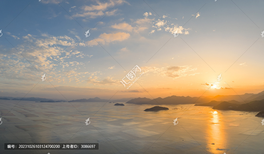 航拍福建霞浦海山夕阳晚霞