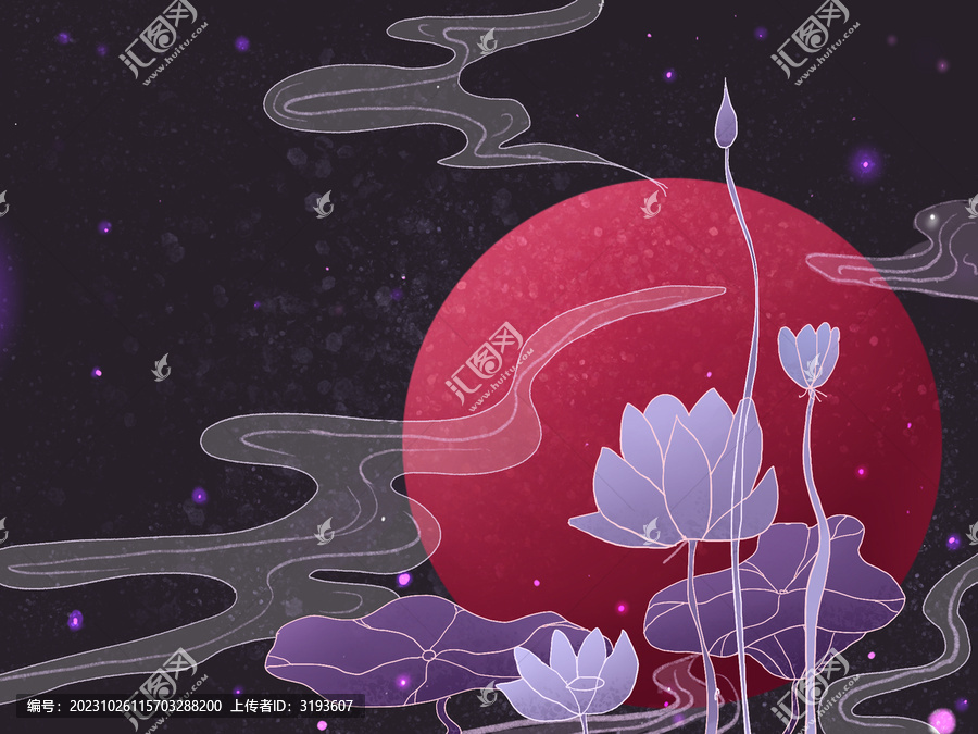 荷花國潮插畫背景