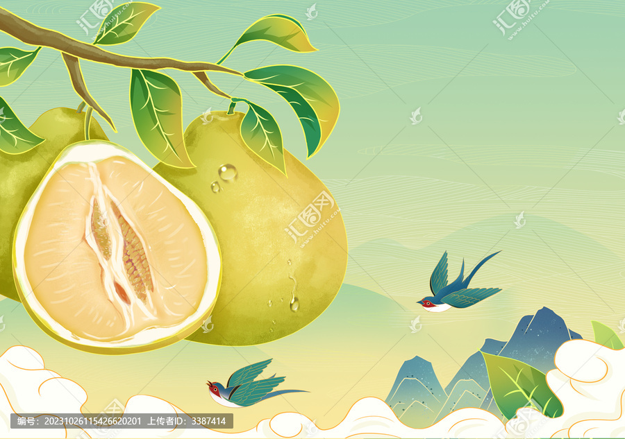 國風蜜柚手繪包裝插畫