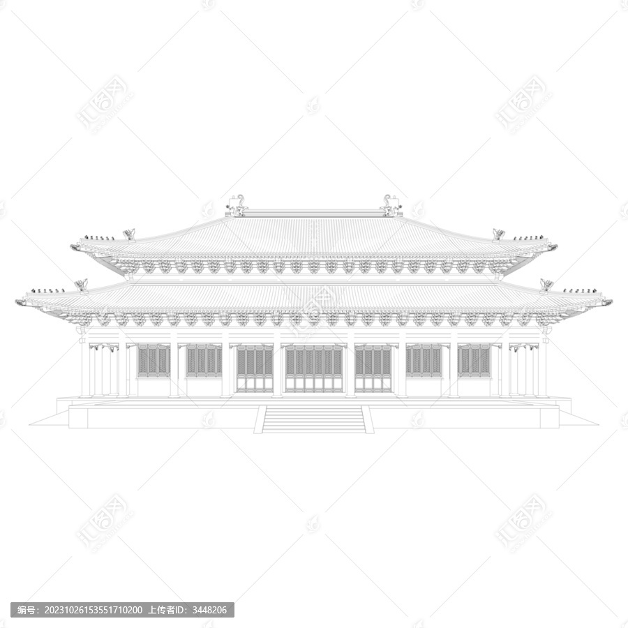 重檐廡殿立面線稿