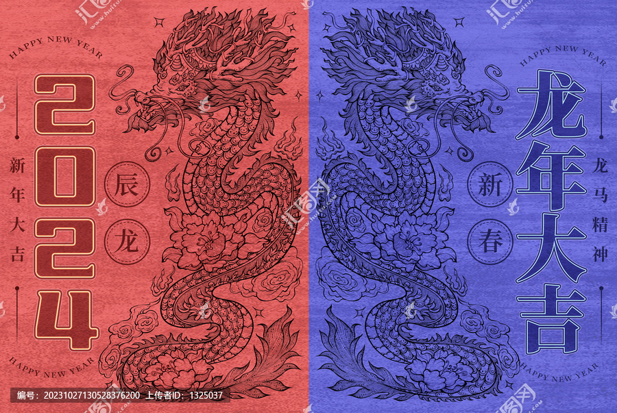雙龍插畫(huà)龍年海報(bào)