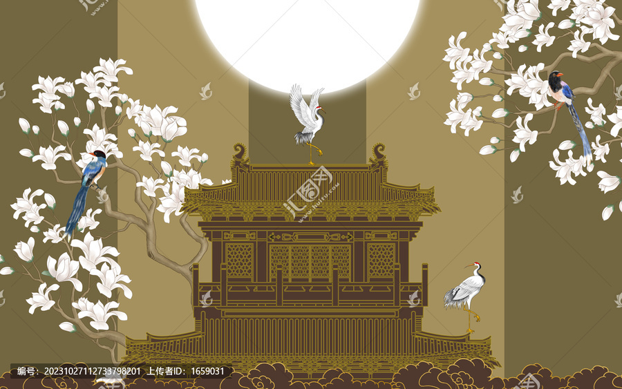 玉蘭花刺繡閣樓高端壁畫