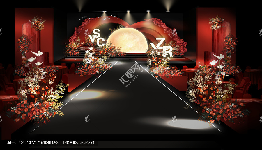 紅色月亮黑色燈帶婚禮