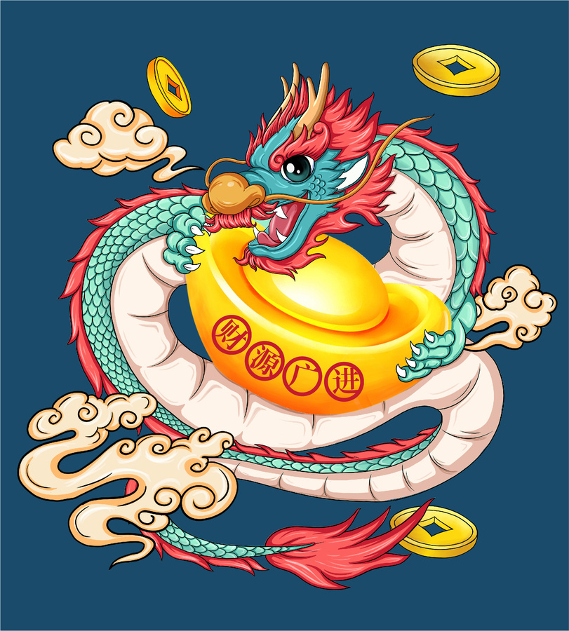龍年門貼卡通圖案插畫