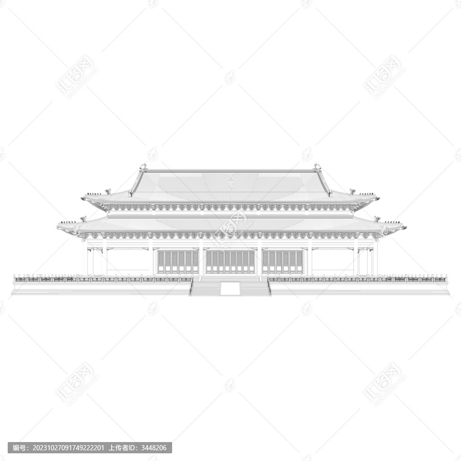 重檐歇山立面線稿