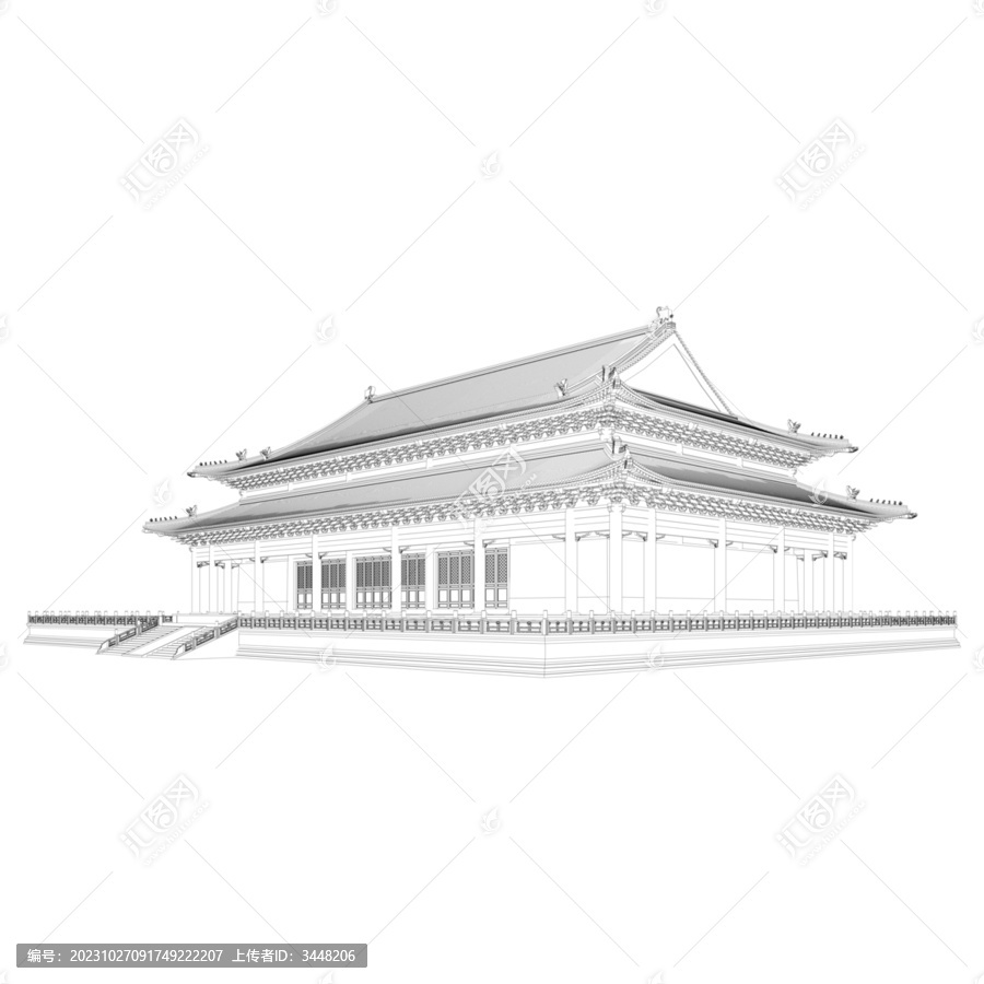 重檐歇山軸測線稿