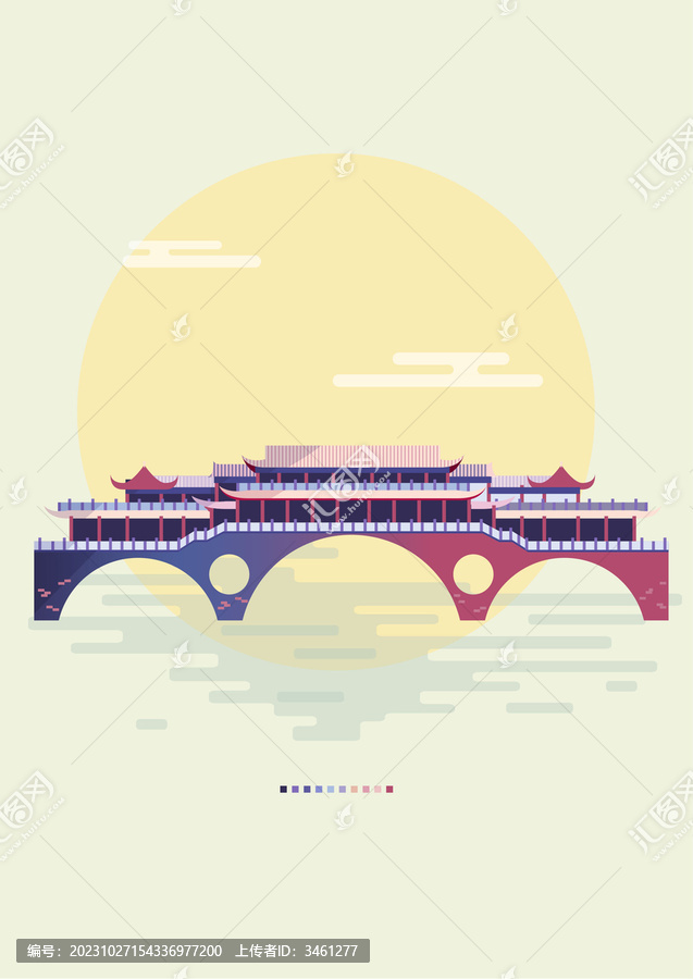 成都地標(biāo)建筑矢量插畫(huà)安順廊橋