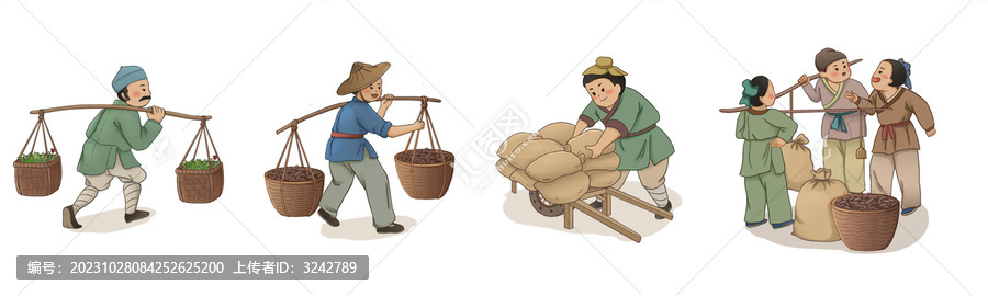 卡通手繪古風(fēng)人物售賣賣貨小販