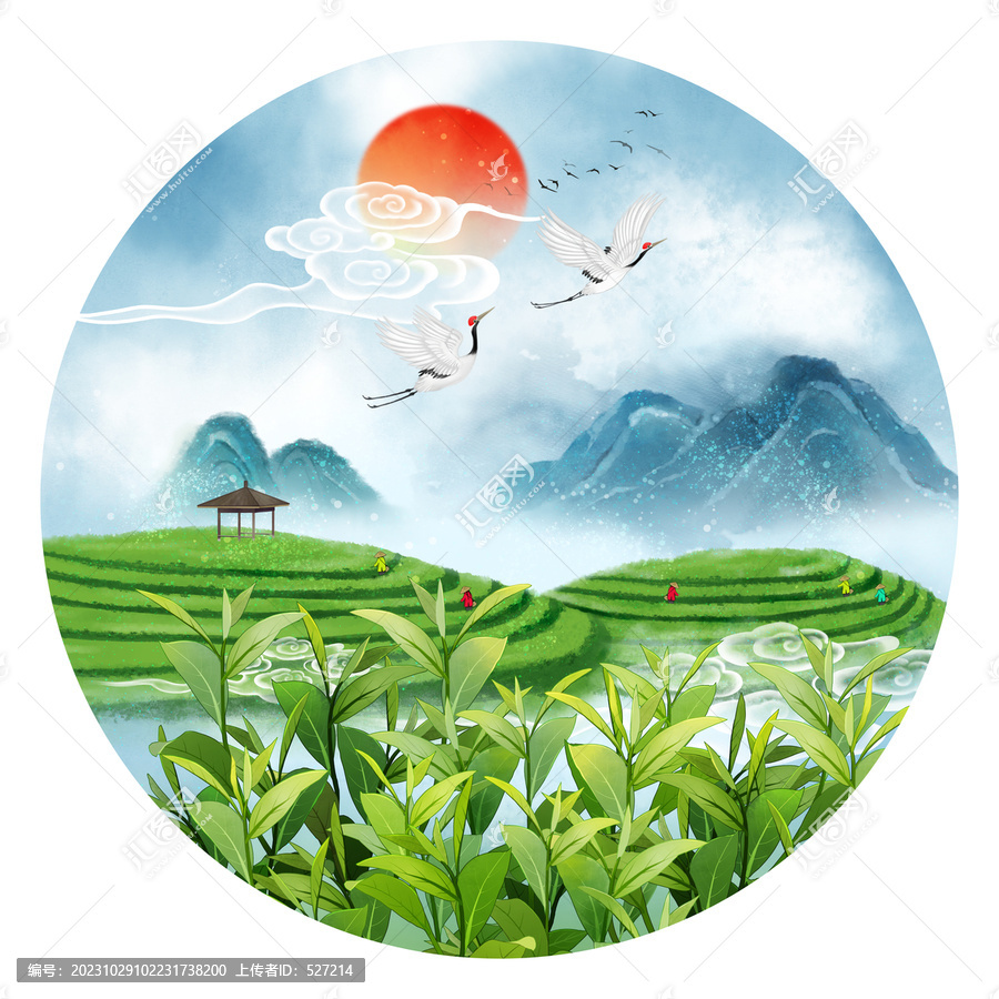 水墨茶山插畫