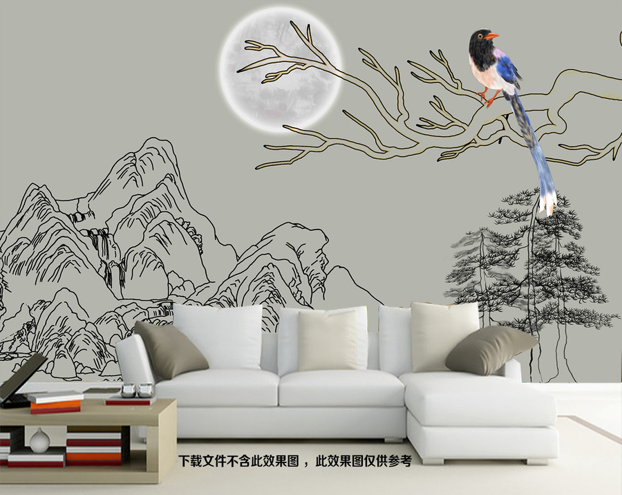描線山水背景