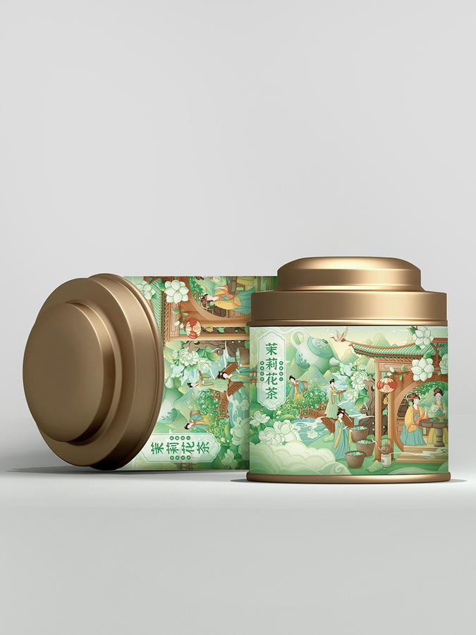 茉莉花茶包裝插畫