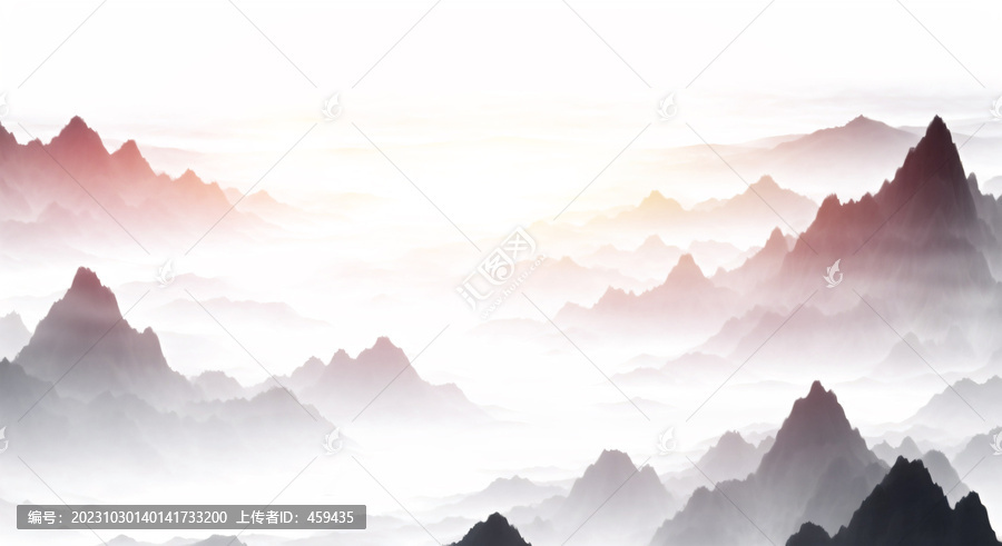 山重疊影水墨山水裝飾畫