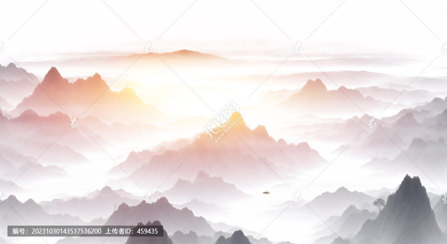 山重疊影水墨山水裝飾畫