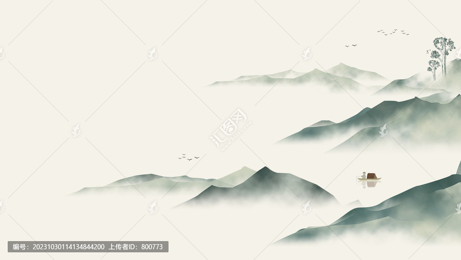 青绿中式山水