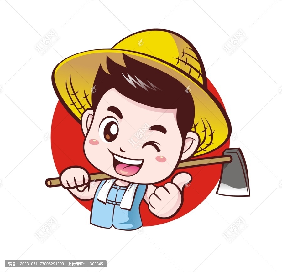 卡通可愛(ài)小農(nóng)夫扛鋤頭半身