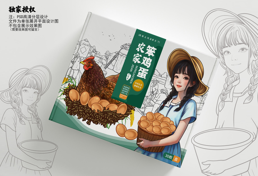 農(nóng)家笨雞蛋包裝插畫