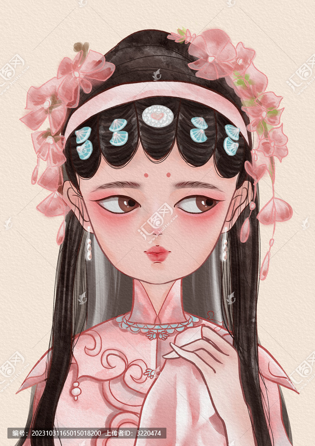 戲曲插畫人物卡通風(fēng)格女生京劇