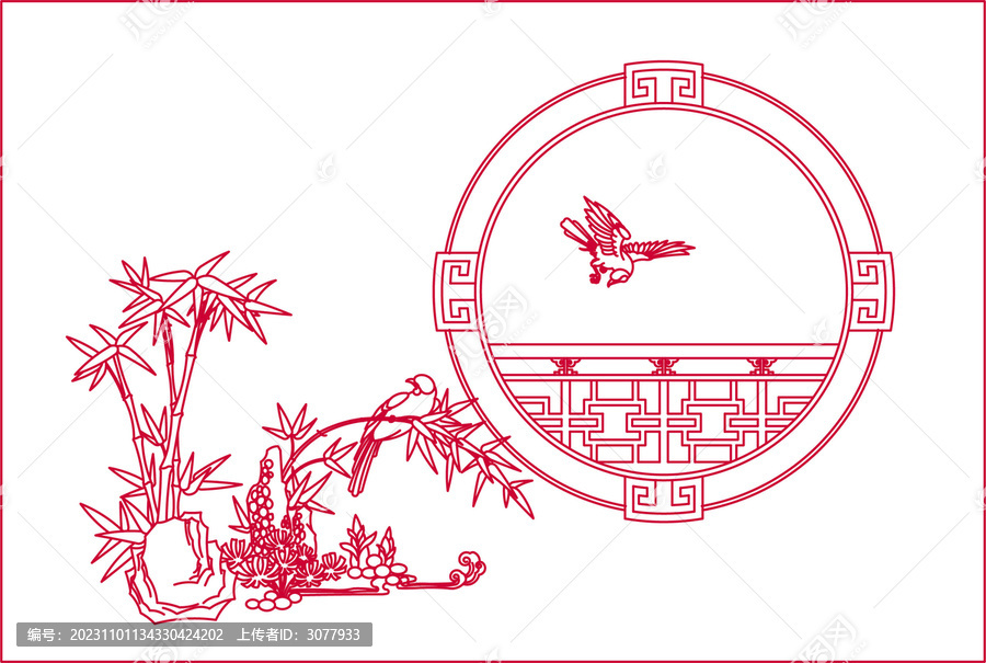 古風建筑花鳥漏窗