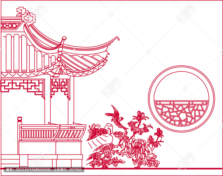 拙政園亭子花鳥(niǎo)漏窗