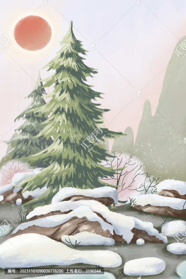 雪后初晴松樹風景