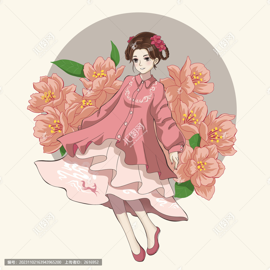 中國風(fēng)插畫鮮花少女