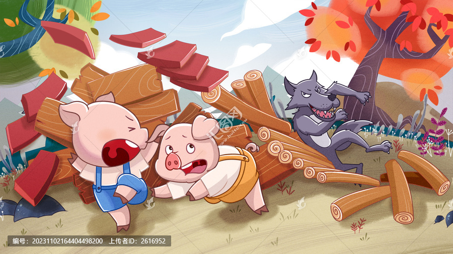 三只小豬卡通插畫童話故事