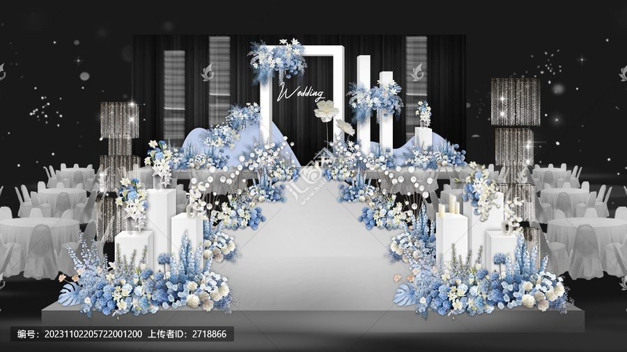 霧霾藍水晶婚禮舞臺效果圖