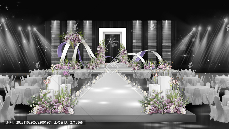 紫色韩式水晶婚礼舞台效果图