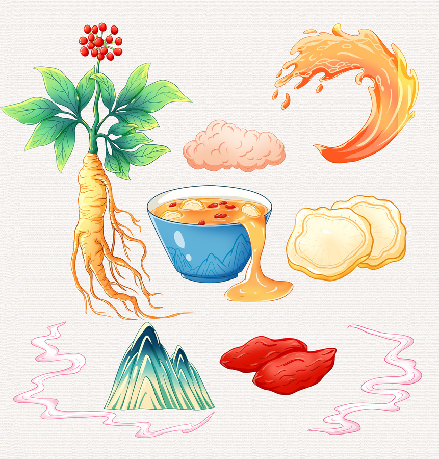 人參枸杞茶插畫
