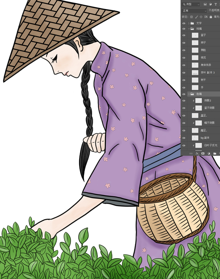 傳統(tǒng)制茶工藝插畫之采茶色稿